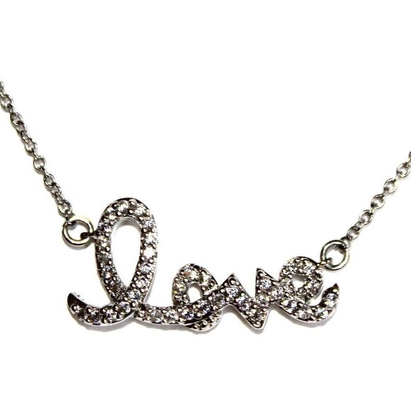 Cubic Zirconia Elegant Girls Womens Clear Cz Tiny Mini Miniature Love Necklace - Picture 2 of 5